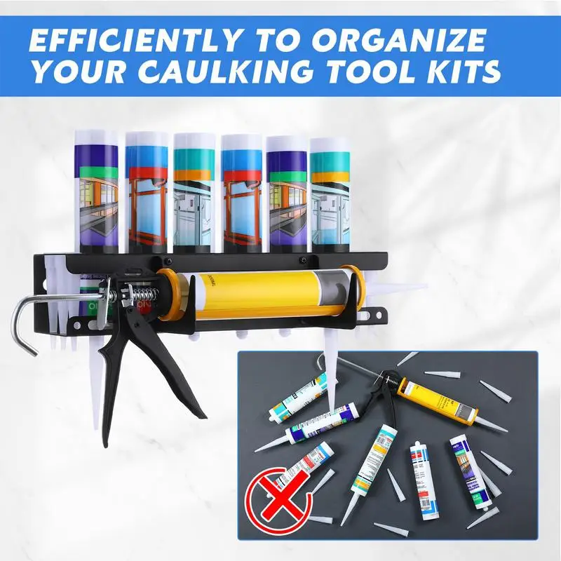 Workshop Tools Youtube - ที่แขวนปืนยิงกาวติดผนัง - ชั้นวางโลหะสำหรับเก็บหลอดกาว 6 หลอด เหมาะสำหรับการจัดเก็บในโรงรถหรือบ้านสำหรับกาวและอุปกรณ์ทา