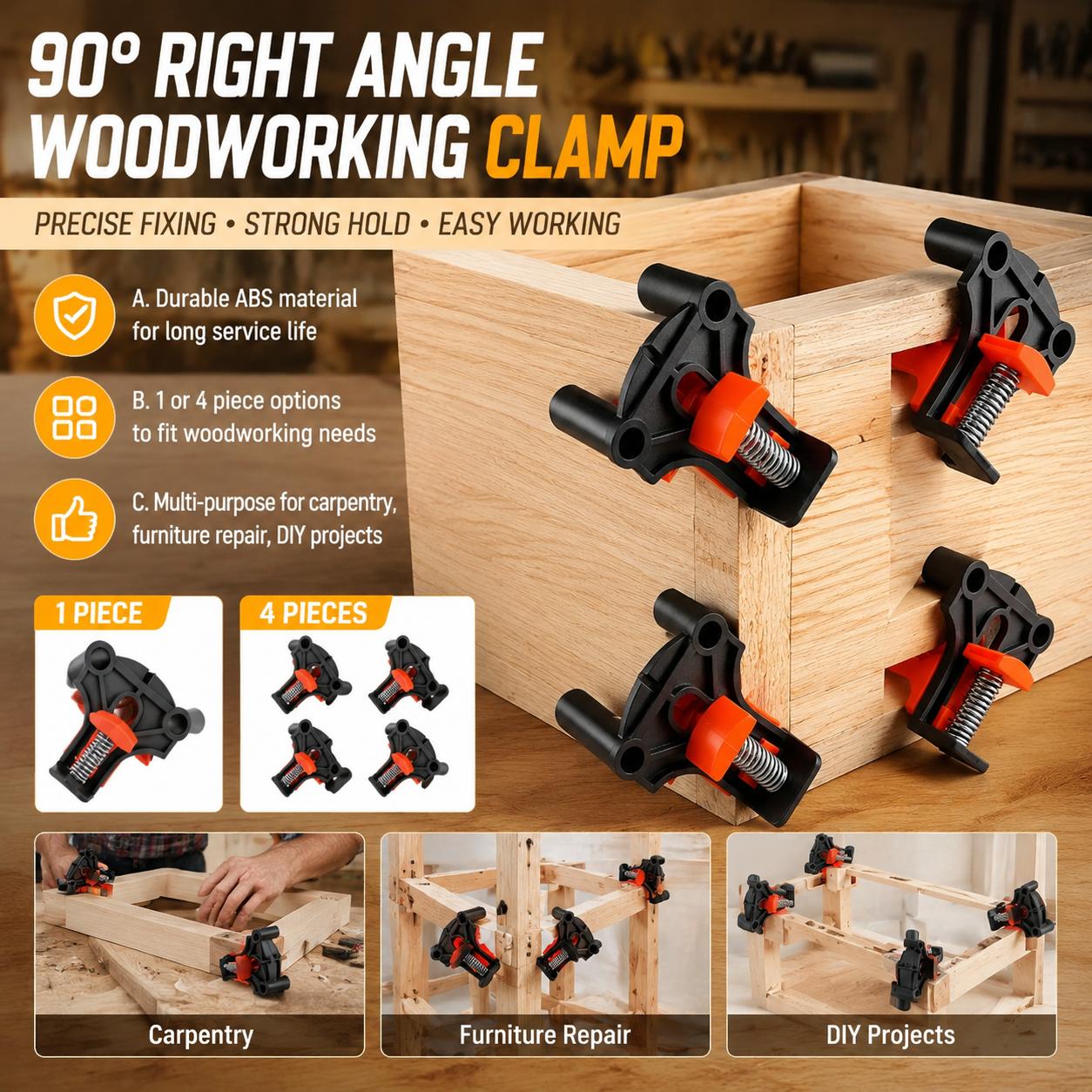 Angle Clamp 90 - ชุดอุปกรณ์ยึดมุมฉาก 90 องศา สำหรับงานไม้ระดับพรีเมียม สำหรับประกอบตู้ กรอบรูป