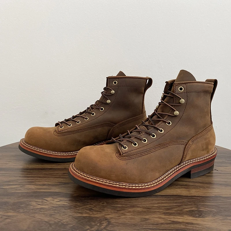 Tools Work - Vintage อังกฤษผู้ชายข้อเท้ารองเท้า Handmade หนังวัวคุณภาพสูงรองเท้ารอบ Toe รถจักรยานยนต์รองเท้าฤดูใบไม้ร่วงฤดูหนาวทํางาน